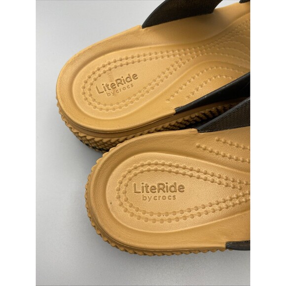 Crocs LiteRide Shoes Black Tan Strap Brooklyn Mid Platform Wedge Sandals 7 - Picture 8 of 13